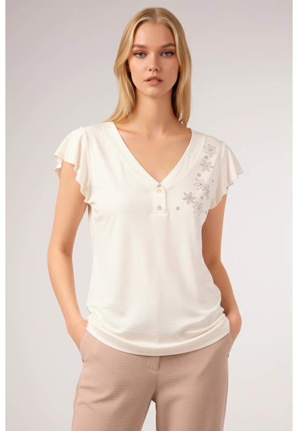 Camiseta botones volante CRUDO
