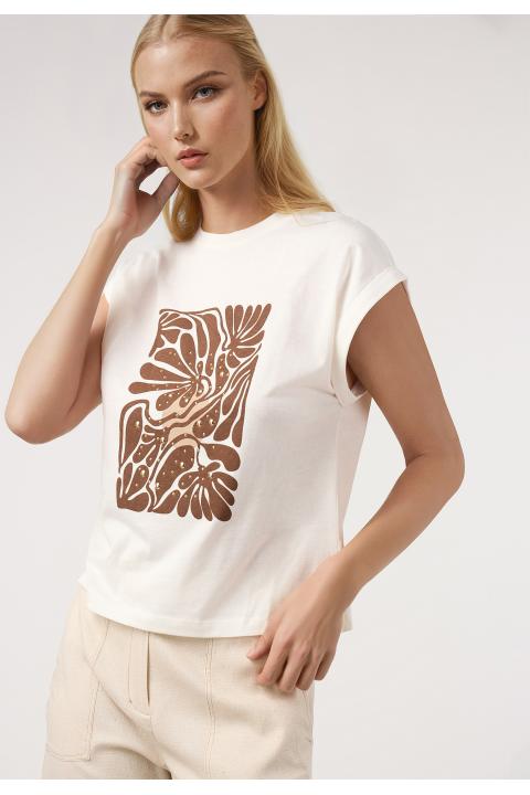 Camiseta flor tachas CRUDO