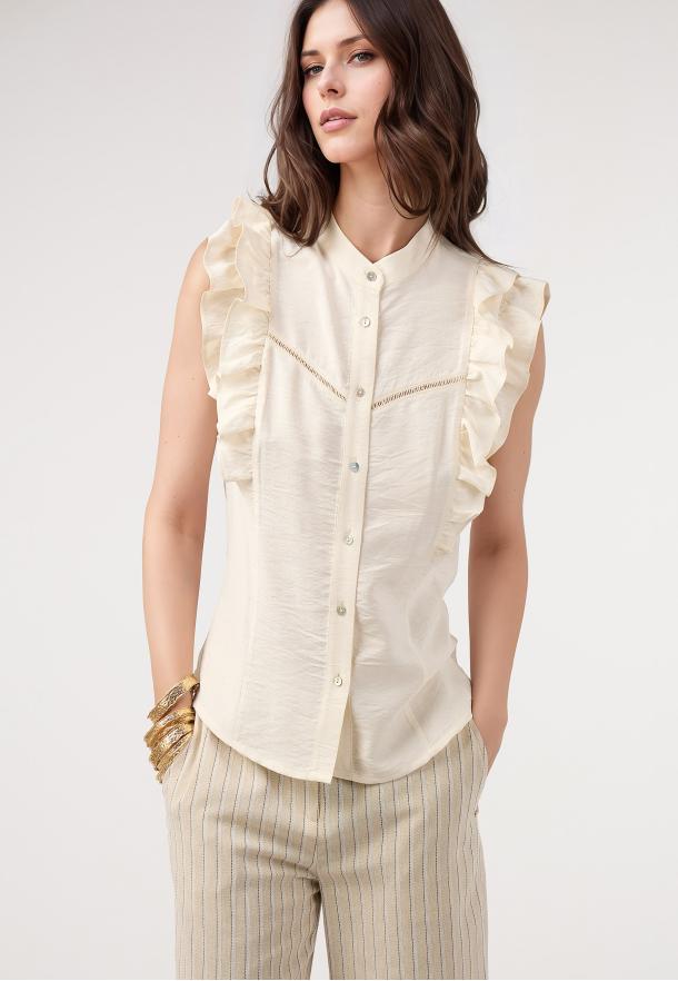 Blusa lisa volantes hombros CRUDO