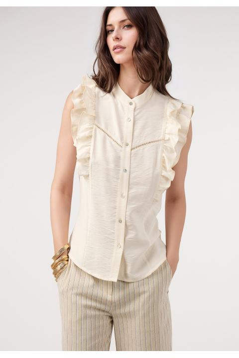 Blusa lisa volantes hombros CRUDO