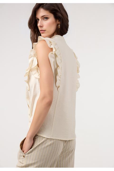 Blusa lisa volantes hombros CRUDO