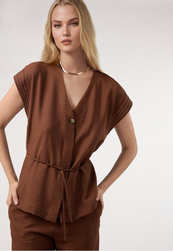 Blusa-chaleco pespuntes MARRON