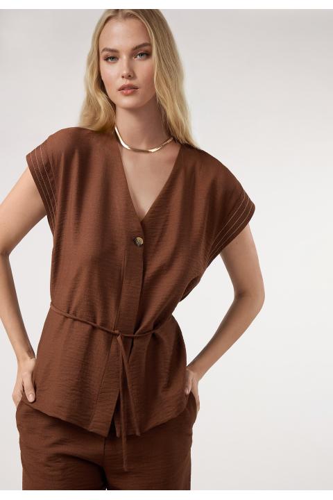 Blusa-chaleco pespuntes MARRON