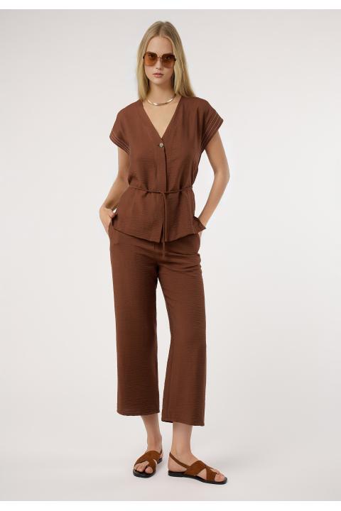 Blusa-chaleco pespuntes MARRON