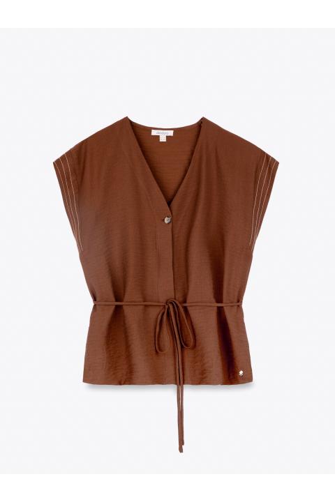Blusa-chaleco pespuntes MARRON