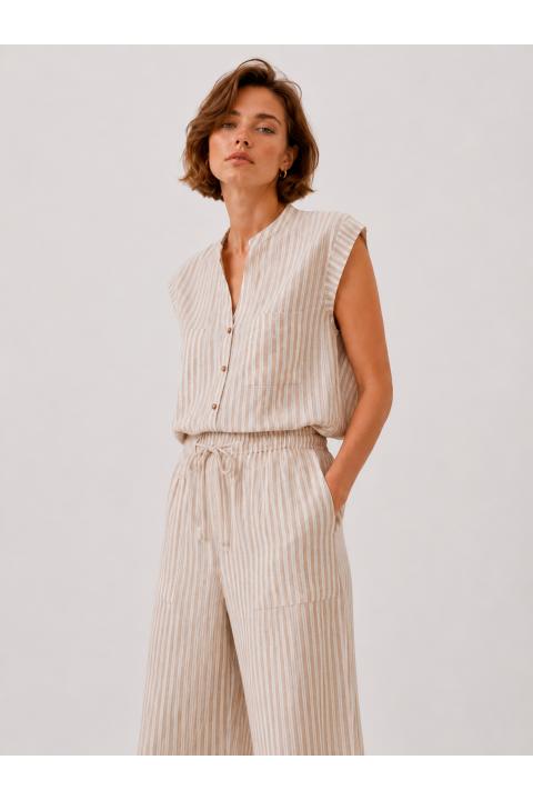 Camisa rayas finas BEIGE