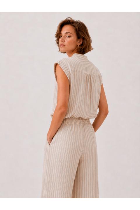 Camisa rayas finas BEIGE