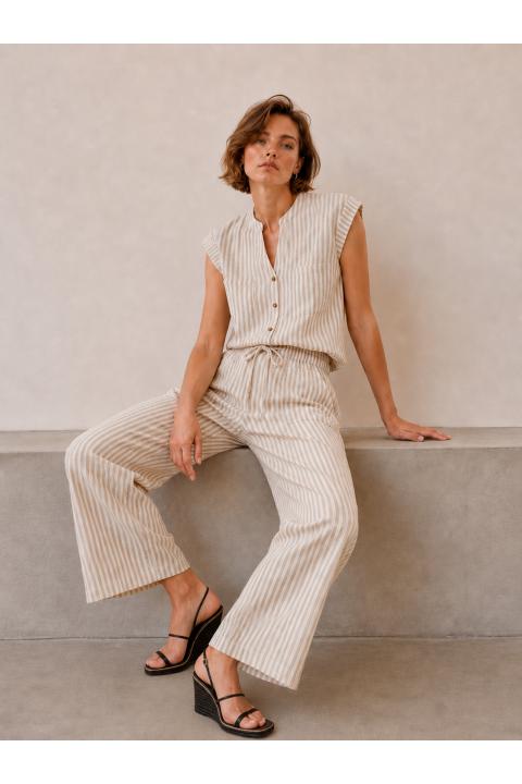 Camisa rayas finas BEIGE