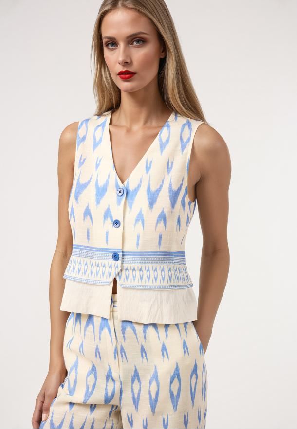 Top-chaleco cenefa. Conjunto AZUL