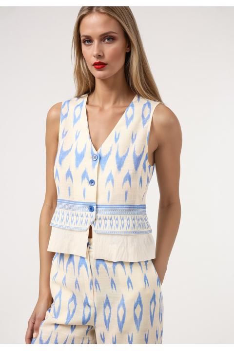 Top-chaleco cenefa. Conjunto AZUL