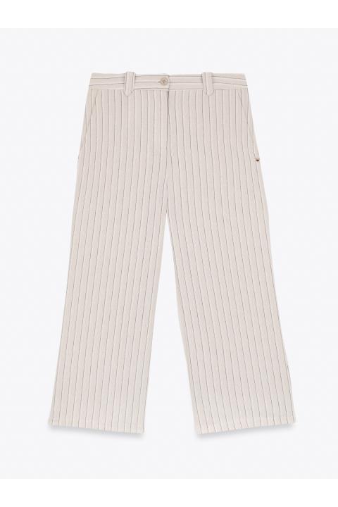 Pantalón culotte rayas lino. Traje BEIGE