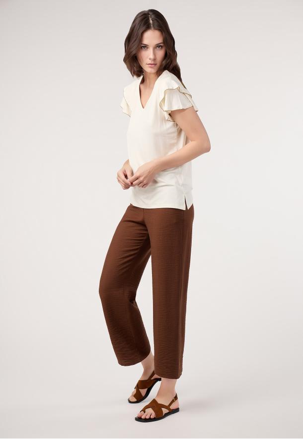 Pantalón culotte pespuntes MARRON