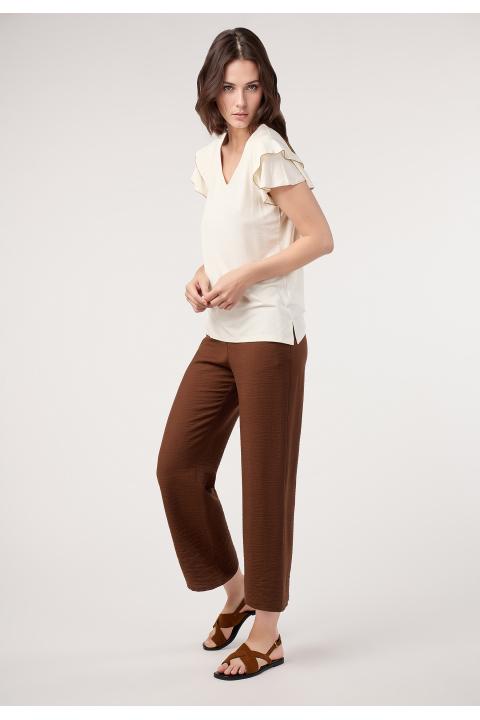 Pantalón culotte pespuntes MARRON
