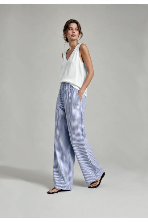 Pantalón cargo rayas finas largo fluido AZUL MARINO