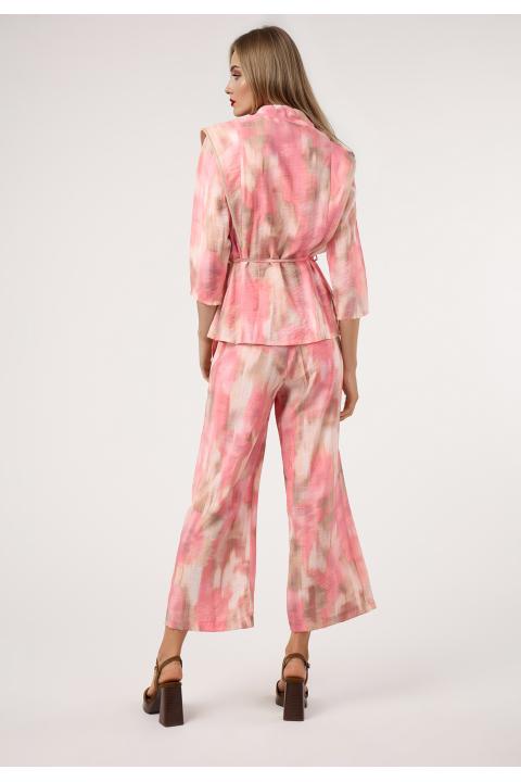 Pantalón manchas vivo cintura.Conjunto ROSA