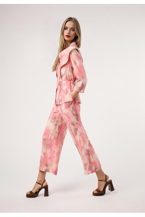Pantalón manchas vivo cintura.Conjunto ROSA