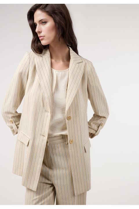 Blazer rayas lino. Traje BEIGE