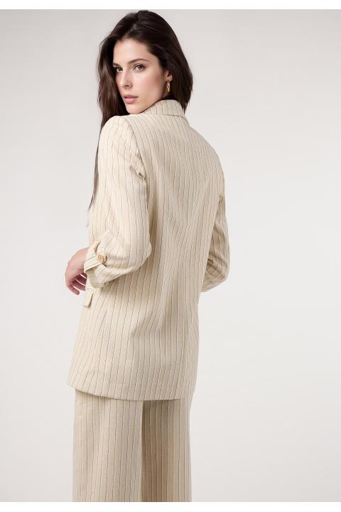 Blazer rayas lino. Traje BEIGE