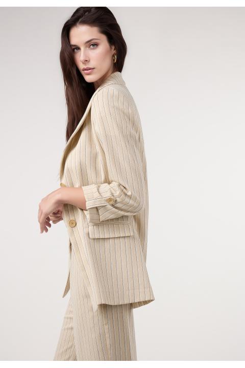 Blazer rayas lino. Traje BEIGE