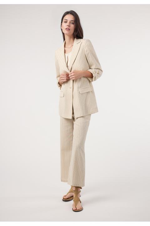 Blazer rayas lino. Traje BEIGE