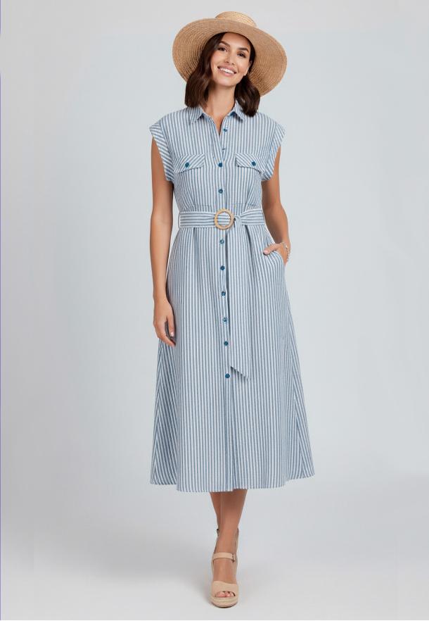 Vestido camisero rayas AZUL MARINO