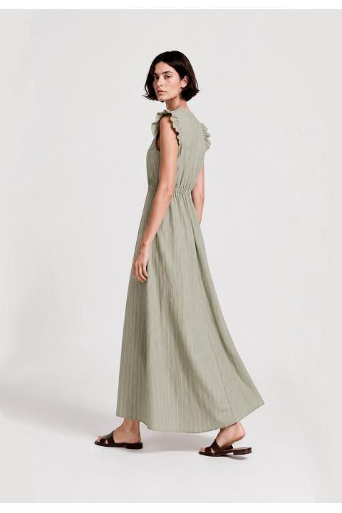 Vestido rayas bicolor pliegue escote VERDE