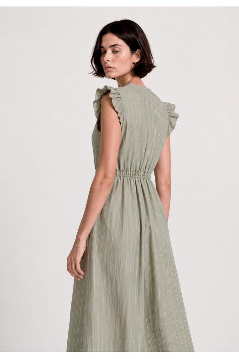 Vestido rayas bicolor pliegue escote VERDE