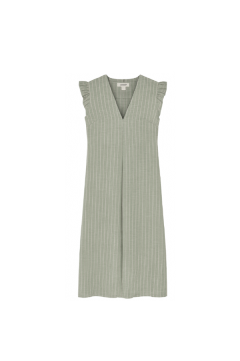 Vestido rayas bicolor pliegue escote VERDE