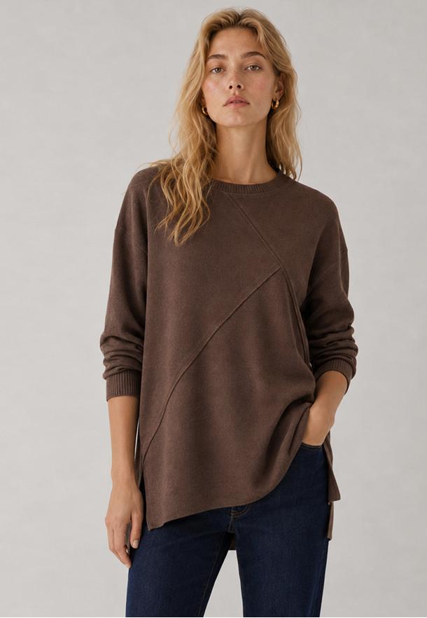 Sweatshirt knit panel seams MARRON