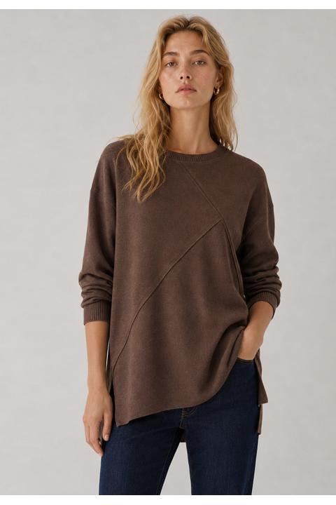 Sweatshirt knit panel seams MARRON