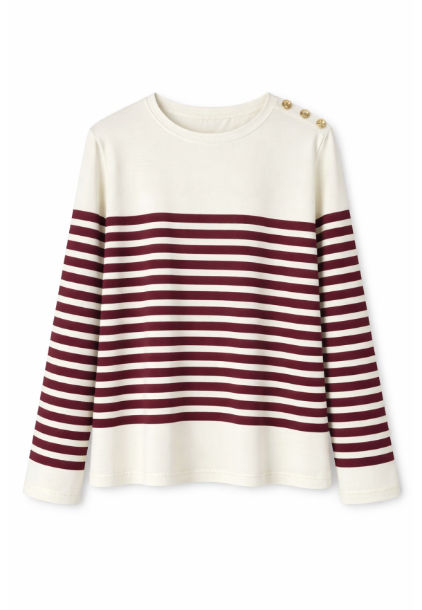 Camiseta rayas con botones GRANATE