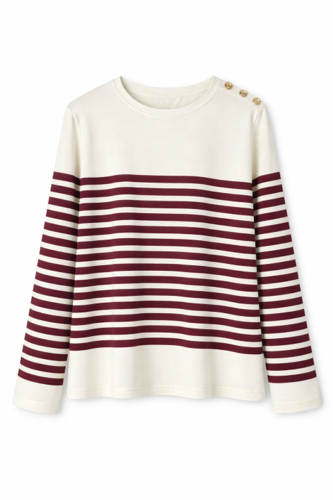 Camiseta rayas con botones GRANATE