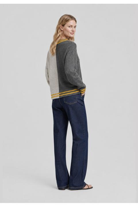 Sweater V-neck contrast GRIS