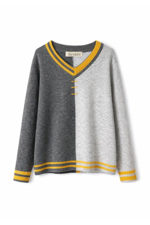 Sweater V-neck contrast GRIS