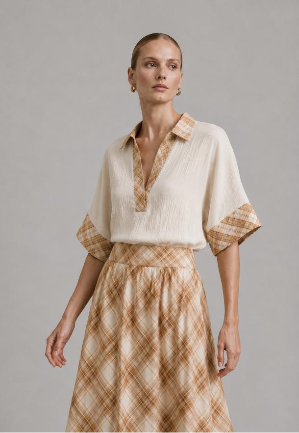 Blouse combi checks CRUDO