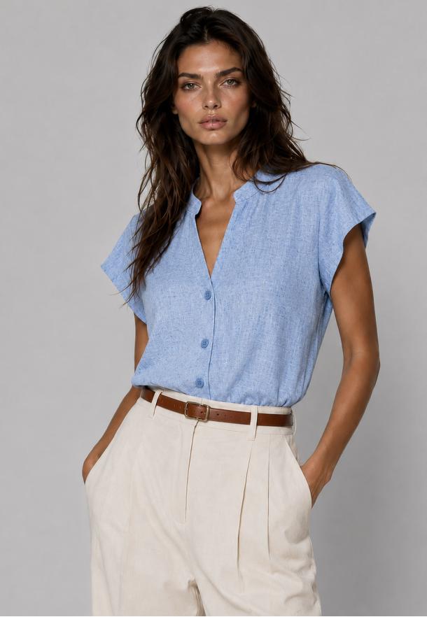 Camisa lisa tipo lino AZUL