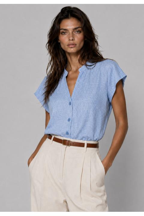 Camisa lisa tipo lino AZUL