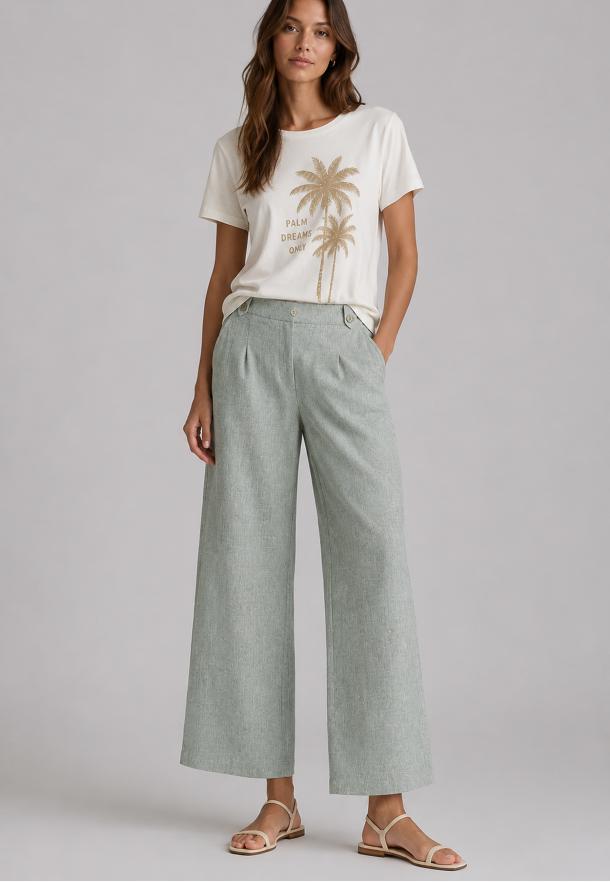 Pantalón culotte tipo lino VERDE
