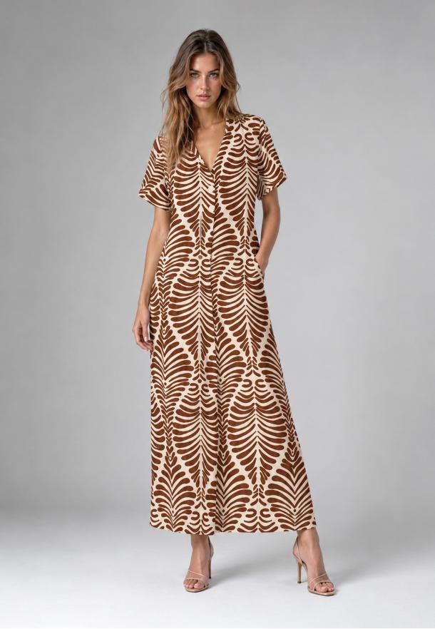 Vestido estampado hojas MARRON