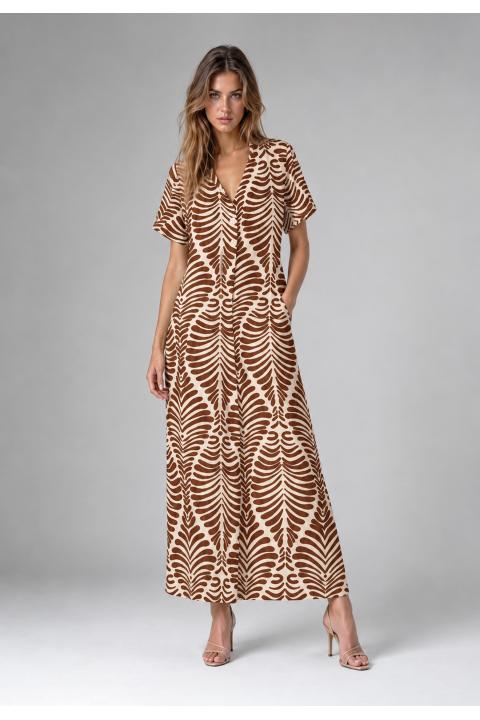 Vestido estampado hojas MARRON