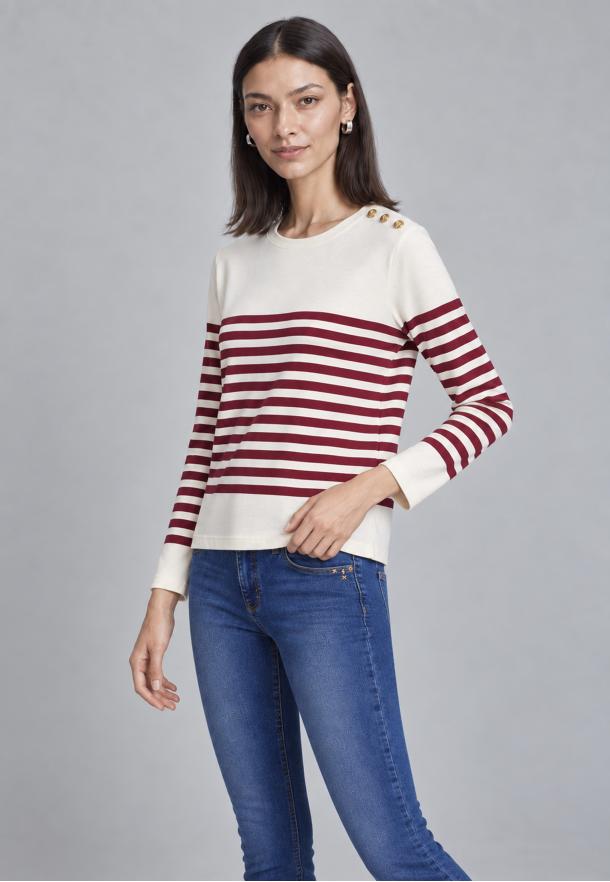 Camiseta rayas con botones GRANATE