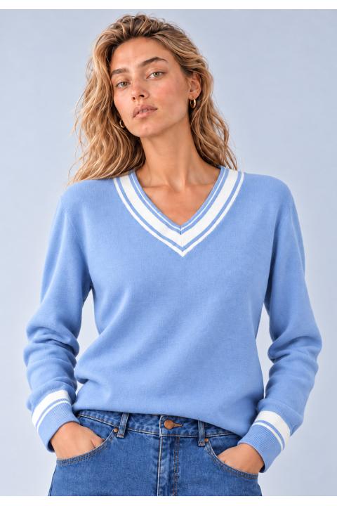 Jersey pico raya AZUL CELESTE